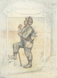 Adolphe Willette - Projet de publicité pour le jambon OLIDA - Illustration originale