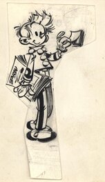 André Franquin - Spirou avec fascicules Spirou sous le bras - Planche originale