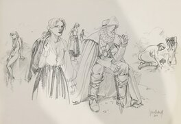 André Juillard - Sublime crayonné d’André Juillard étude de personnages - Planche originale