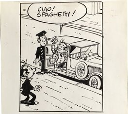 Dino Attanasio - Attanasio Case Originale de Spaghetti , avec Prosciutto et Le Départ en voiture , Encre de Chine - Comic Strip