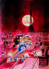 Dan Verlinden - Spirou et Luna Fatale à Paris - Illustration originale