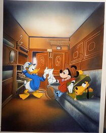 Studios Disney - Illustration ORIGINALE DE MICKEY ET PLUTO CONTROLES PAR DONALD DANS L'ORIENT EXPRESS - Illustration originale