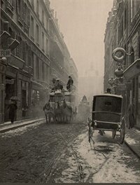 La rue de Richelieu (1er, 2e arrondissements) pendant l'hiver 1904 - photo de Paul Schulz)