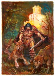 Régis Moulun - Conan et loups - Illustration originale