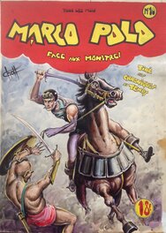 Couverture originale - Chott Pierre Mouchot Marco Polo 10 Face aux Monstres , Couverture Originale Couleur Directe Aquarelle Gouache 1949 Rare