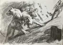 Benoît Springer - Esquisse pour une illustration sur la Mythologie le chien Cerbère - Œuvre originale
