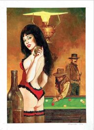 Manuel Sanjulián - European Western Book Cover - Very "Vampi" pinup - Original Illustration