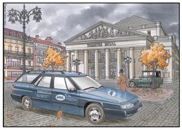 Francis Carin - Break devant la Monnaie à Bruxelles - Illustration originale