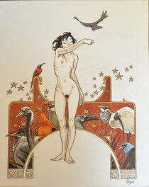 Frank Pé - Zoo - Manon et les oiseaux - Illustration originale