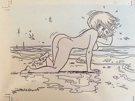 François Walthéry - Natacha à la plage - Original art