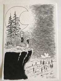Lewis Trondheim - Lapinot et Richard La nuit sur la falaise - Illustration originale