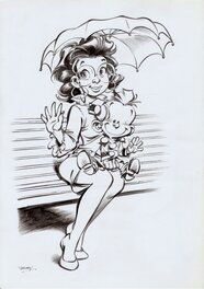 Janry - Petit Spirou et Mlle Chiffre - Illustration originale