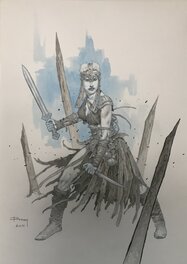 Drazen Kovacevic - Guerrière Walkyrie avec 2 épées - Illustration originale