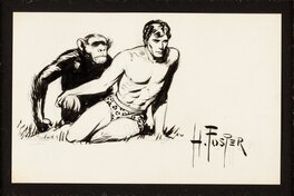 Hal Foster - Tarzan & Cheeta - Illustration originale