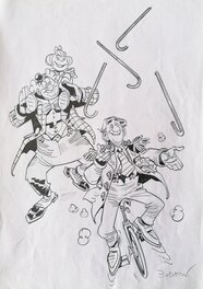 Denis Bodart - Clown, jongleur à monocycle et petite fille - Illustration originale