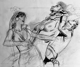 Paul Gillon - Les Naufragés du temps - Crayonné inédit inachevé original de Paul Gillon - Œuvre originale