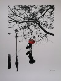 Christophe Chabouté - Parapluie rouge... - Original Illustration