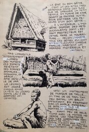 Comic Strip - Rémy Bordelet RÉMY Choses vues A ... Iles Carolines case yap musique , Planche originale dessin 1952 P'tit gars 4 Atelier Chott