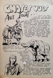 Comic Strip - Rémy Bordelet RÉMY Choses vues A ... indes Vache éléphant femme , Planche originale dessin 1953 P'tit gars 5 Atelier Chott