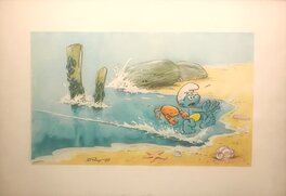 Studio Peyo - Smurf at the sea - Original Illustration
