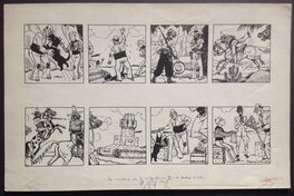 Marcel Prangey - Prangey Planche Originale 10 Oncle Mitouflard tank cheval cow boy , Album BD Genre Tintin Éo Année 30 Pub pour NESTLÉ - Planche originale