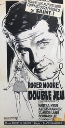 William Vance - Vance, affiche de cinéma, montage, Le Saint, Double jeu, Roger Moore, 1969. - Original Illustration