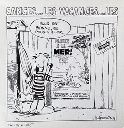 Henri Dufranne - Dufranne, Gai-Luron Poche#14, La terre et ses surprises , illustration "Les Vacances", 1970. - Planche originale