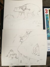 Lot de 2 crayonnés pour la série "bleu" / druillet Lot de 2 crayonnés pour la série "bleu" / druillet