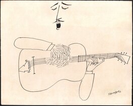 Saul Steinberg - Guitar player - Original Illustration