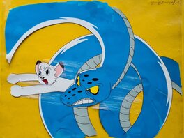 Leo roi de la jungle, Leo et serpent, cellulo de production original Leo roi de la jungle, Leo et serpent, cellulo de production original