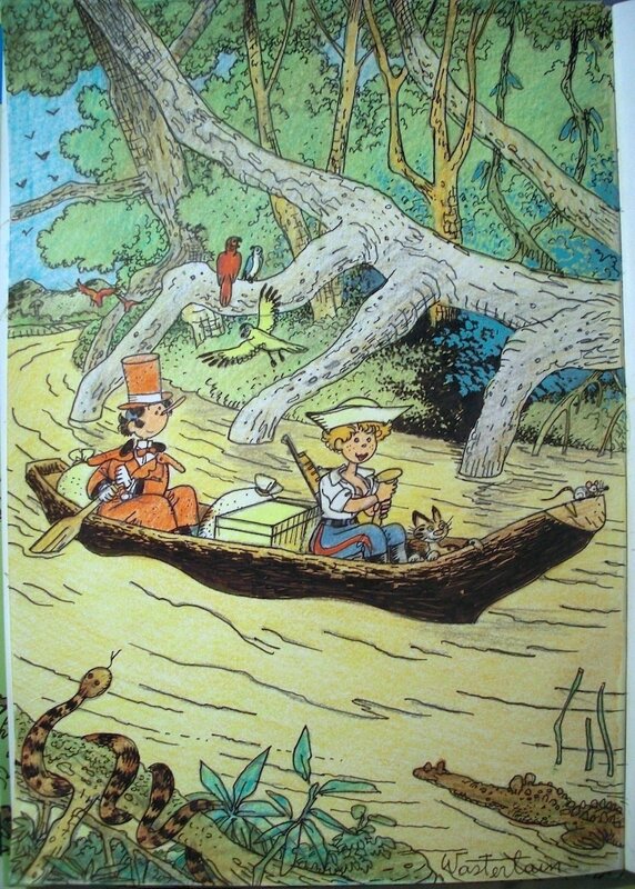 Hommage à Hergé par Wasterlain - Illustration originale