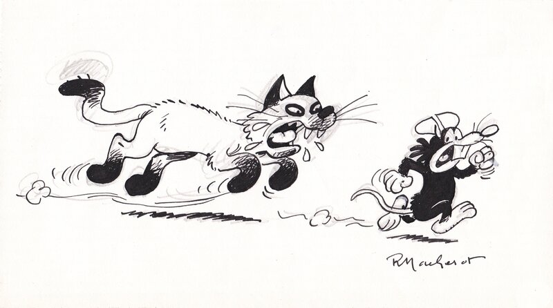 Chat et rat by Raymond Macherot - Original Illustration