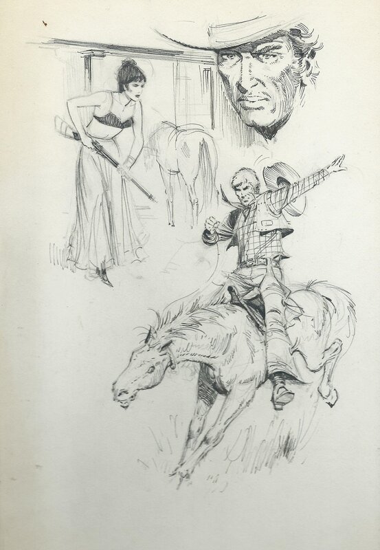 Cow Boy Western by Jean Sidobre - Original Illustration