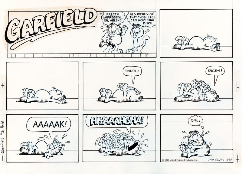 Jim Davis, Garfield - Sunday du 03/01/1988 - Planche originale