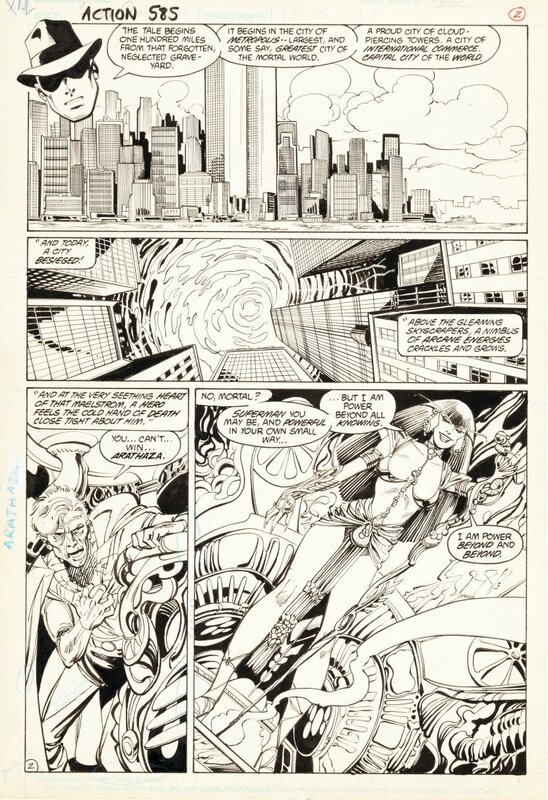 John Byrne, Dick Giordano, ACTION COMICS #585 page 2 - SUPERMAN & ARATHAZA, 1987 - Planche originale