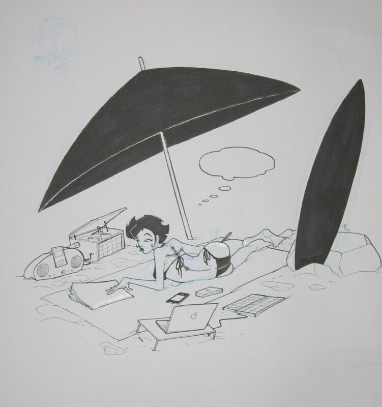Thomas Labourot, Les Geeks - Charline à la plage - Original Illustration
