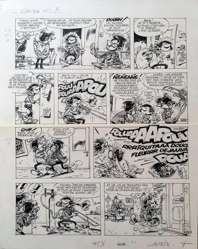 André Franquin, Gaston Lagaffe - Gag n° 553 A et B - Comic Strip