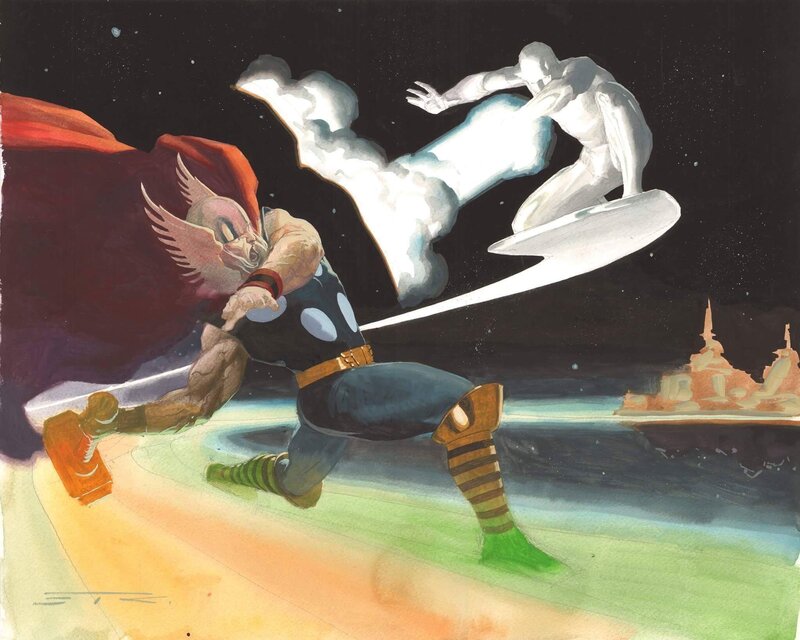 Esad Ribic, Thor vs Silver surfer on the Bifrőst - Original Illustration