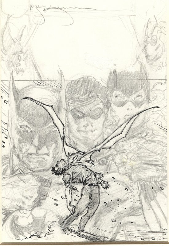 Mike Kaluta Batman family cover prelim - Original art