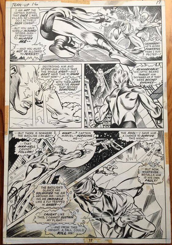 Gil Kane, Jim Mooney, Marvel team-up #16 page 17 captain marvel / basilisk - Planche originale