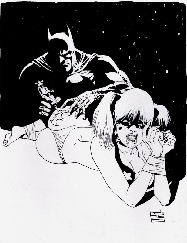 Harley QUINN AND BATMAN TATTOOING ASS BY EDUARDO RISSO - Illustration originale