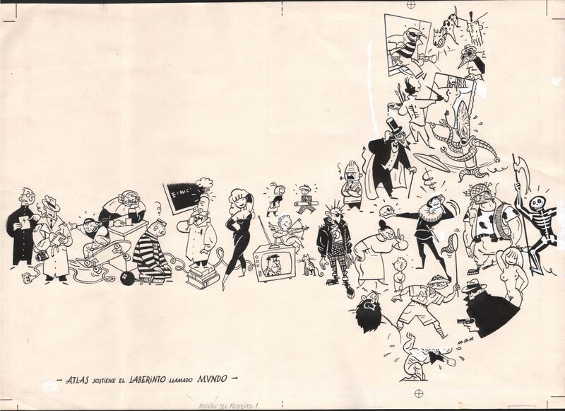 Max, Atlas sostiene el laberinto llamado Mundo - Original Illustration Max, Atlas sostiene el laberinto llamado Mundo - Original Illustration