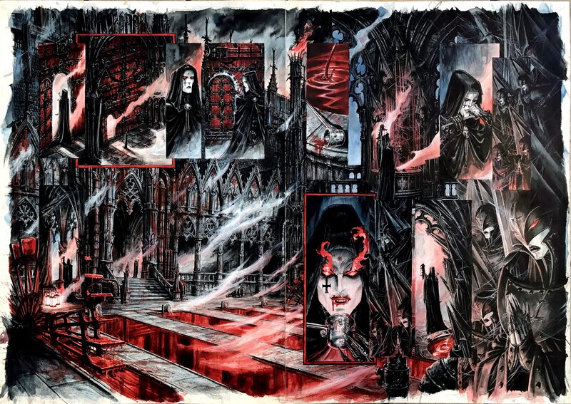 Olivier Ledroit, Requiem - Chevalier Vampire - Tome VI (Hellfire Club), double planche 46-47 - Comic Strip