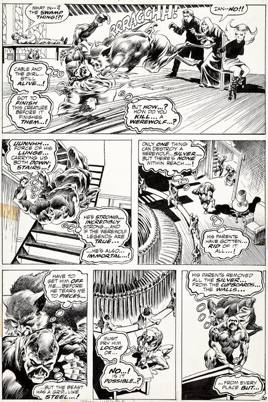 Berni Wrightson- Swamp Thing 4 - Werewolf and Swamp Thing Battle! 1973 - Planche originale