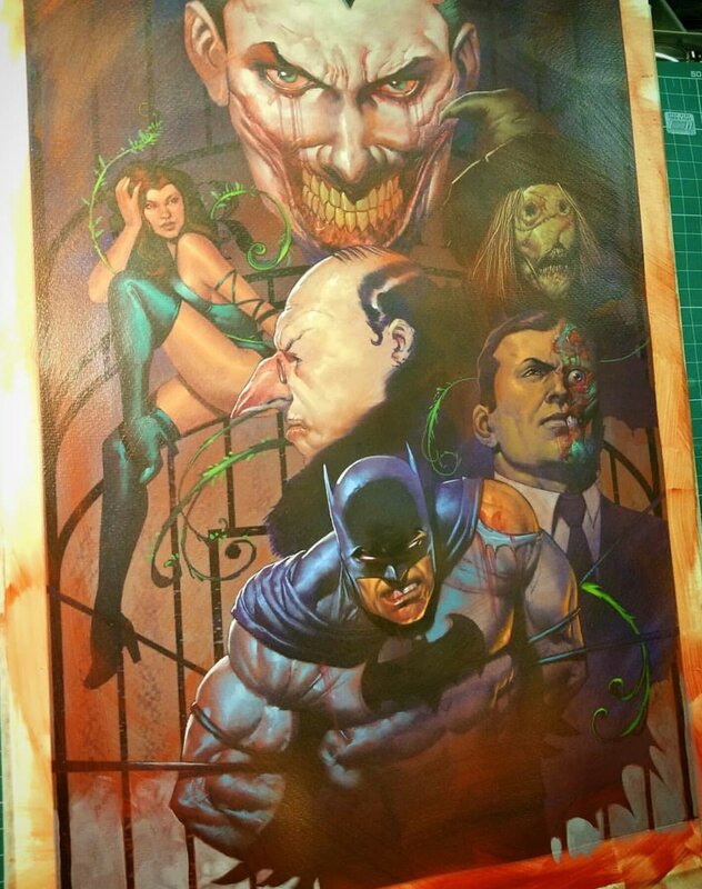 Batman Rogues Oil Painting by Ariel Olivetti (Joker, Two Face, Poison Ivy, Penguin, Scarecrow) - Sketch