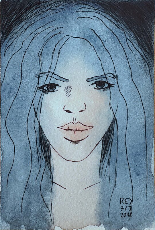 Blue Girl by Stéphane Rey - Original Illustration