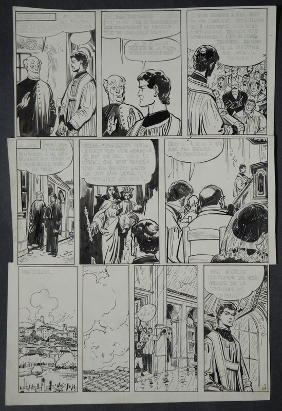 Jijé, Bon Bosco - 2ème version - strip N°39/1, 39/2 et 39/3. - Planche originale