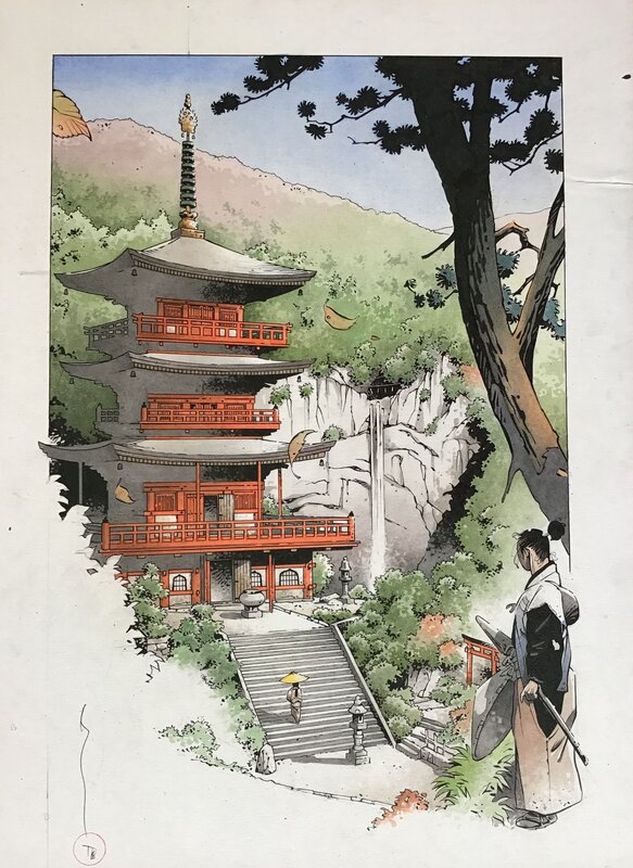 Temple Kumanonachi-Taisha et cascade Nachi - Michetz - Kogaratsu - Illustration originale