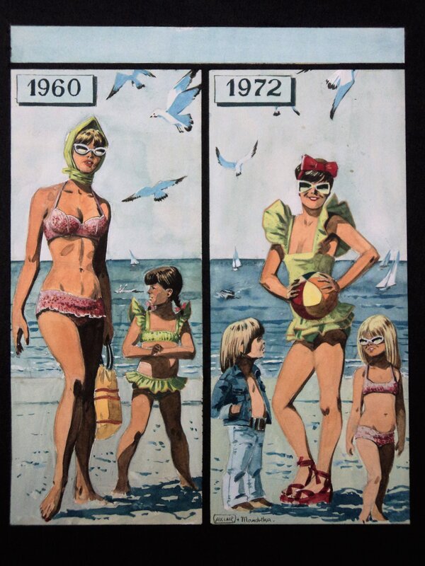 Claude Auclair, Mandrika, Plage et maillots de bains - Illustration originale