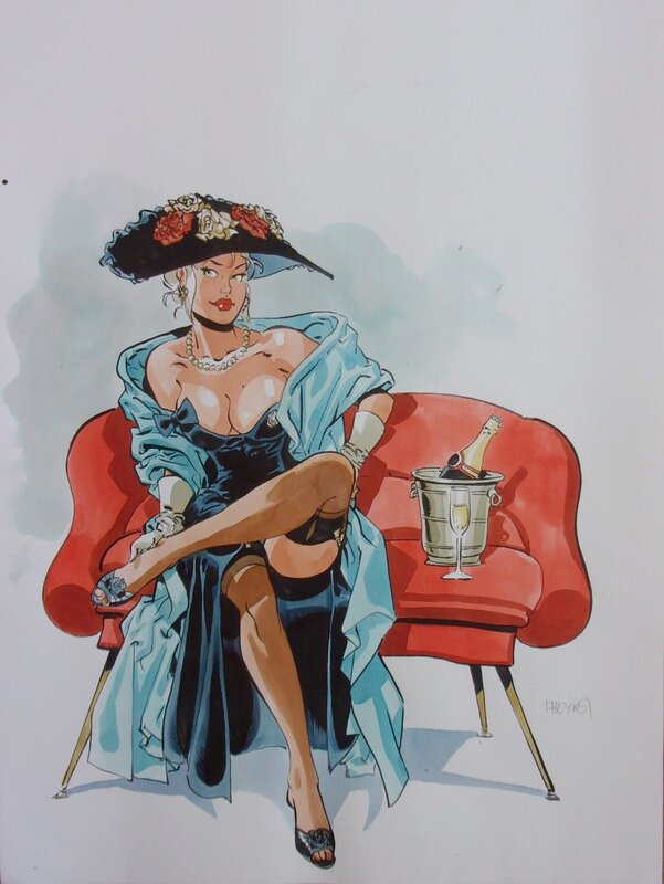 Félix Meynet, La femme au champagne - Illustration originale